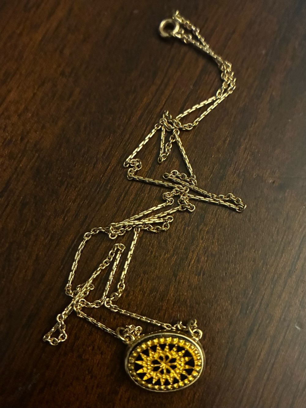 Vintage Avon Snow Fantasy Gold Plated Black Enamel Snowflake Necklace